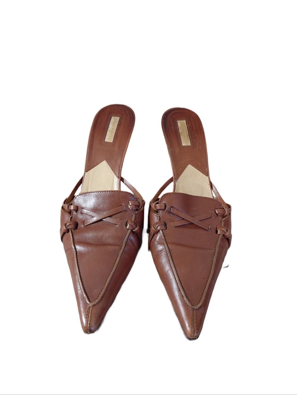 Vintage Michael Kors Brown Pointed-Toe Leather Mule Heels - Picture 2 of 10